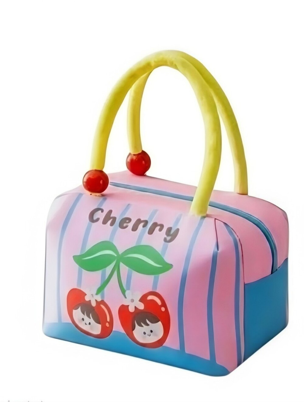 Cartoon Cherry Insulated Lunch Bag Tote Pink Yellow Plush Handles